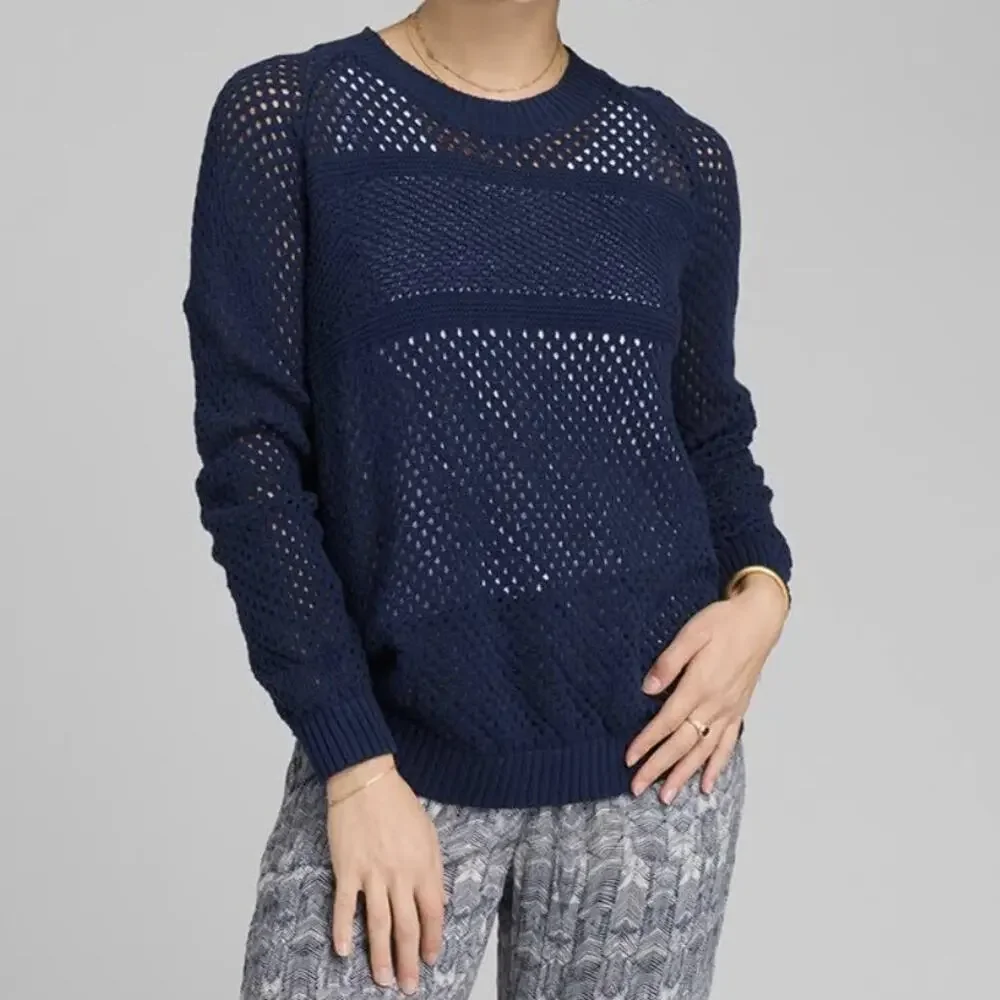 prAna Kokimo Blue Pullover Mesh Sweater